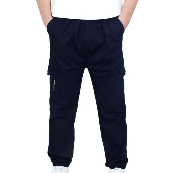 Boys Cargo Pants Stretch Elastic Waist Twill Joggers Kids Solid Casual Pants with Pockets