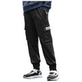 thumbnail image 1 of Boys Cargo Pants Wide Leg Baggy High Elastic Multi Pockets Lightweight Cotton Solid Color Streetwear Basketball 7-14 Years, 1 of 8