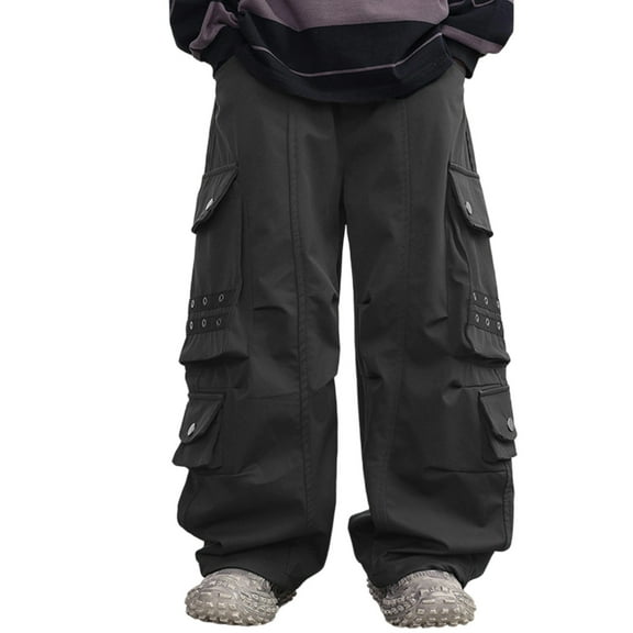 Boys Cargo Pants Wide Leg Open Bottom High Waist Athletic Pants with Pocket Youth Basic Casual Fashion Pull On Pants