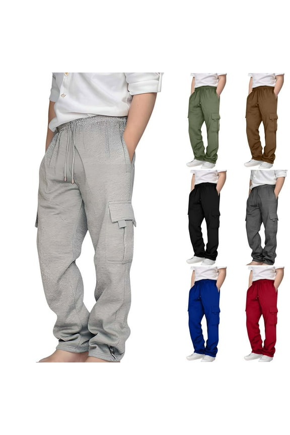 Boys Cargo Pants Wide Leg Pants Teen Kids Drawstring Straight Trousers With Pockets Gray 7 Years