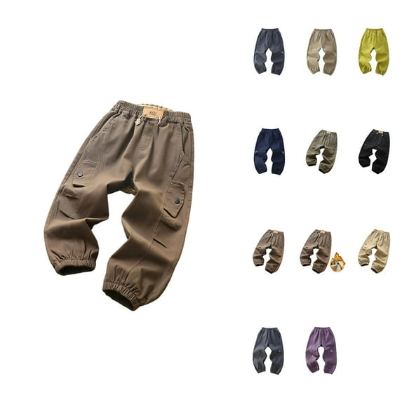Boys Cargo Pants Winter Fleece Lined Casual Trousers Thickened Warm Workwear Joggers For Kids And Youth Outdoor Play