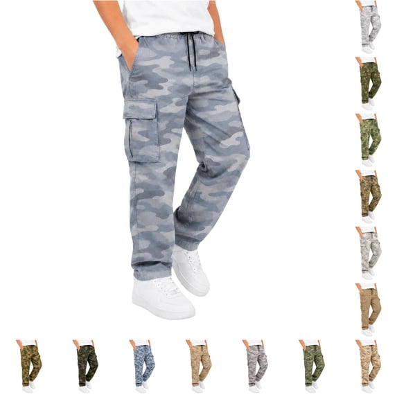 Boys Cargo Pants With Pockets Casual Long Trousers For Outdoor Play, b-Sky Blue, 7-8 Years