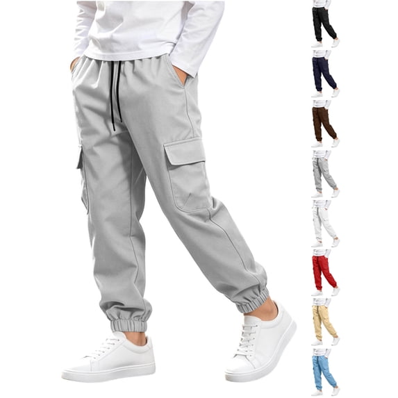 Boys Cargo Pants Zaewscy Boys Cargo Jogger Pants Elastic Drawstring Waist Casual Trousers with Multi Pockets Kids Outdoor Daily Wear Gray 120