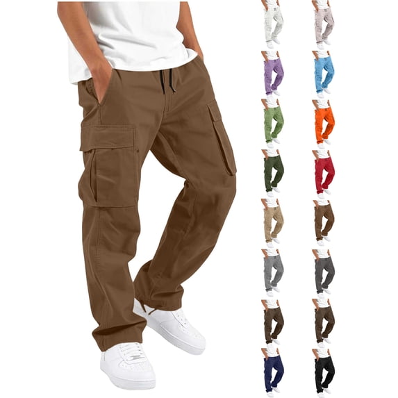 Boys Cargo Pants Zaewscy Children's Solid Color Loose Casual Fashionable Elastic Waist Casual Sports Workwear Pants Kids Brown 7-8 Years