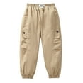 thumbnail image 1 of Boys Cargo Pants for Kids Windbreaker Pants Winter Soft Fleece Lined Jogger Sweatpants with Drawstring Elastic Waist Casual Travel Loose Trousers, 1 of 7