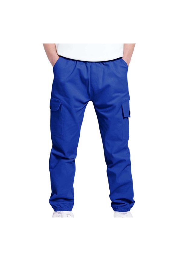 Boys Cargo Pants with Elastic Waist - Big Kids 5-12 Year, 4 Pockets Casual Pants for Outdoor Play