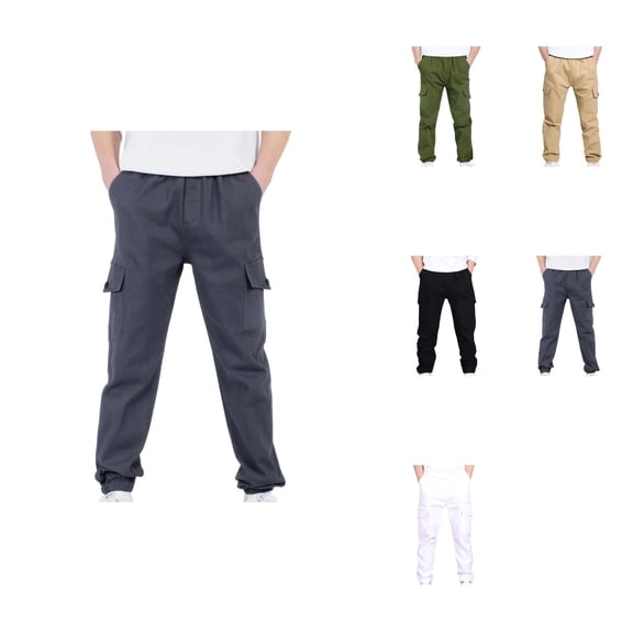Boys Cargo Pants with Elastic Waist, Pull-On Twill Joggers for Kids, Casual Baggy Hiking Sweatpants Teen Boy School Clothes