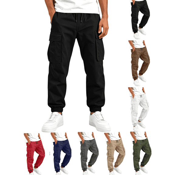 Boys Cargo Pants with Pockets Casual Elastic Drawstring Waist Tapered Trousers Outdoor Pants for Boys 5-15 Years