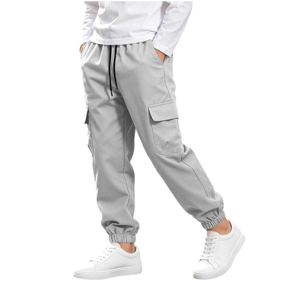 Boys Cargo Pants with Pockets Casual Regular Fit Elastic Waist Drawstring Kids Jogger Pants Gray 12