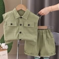 thumbnail image 1 of Boys Cargo Shirt Sets 2 Piece Outfits 1-8 Years Toddlers Kids Lightweight Solid Sleeveless Shirts and Shorts Hiking Set with Pockets, 1 of 3