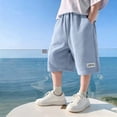 thumbnail image 1 of Boys Cargo Shorts 3/4 Joggers Capri Pants Athletic Shorts for Boys School Uniform Cargo Pants Sweatpants Light Blue 11-12 Years, 1 of 6