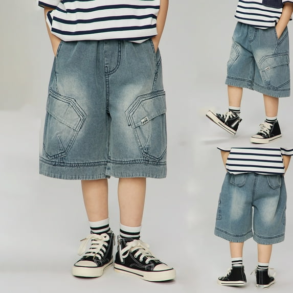 Boys Cargo Shorts Casual Loose Cargo Jogger Pants Jean Shorts Men 8-9 Years