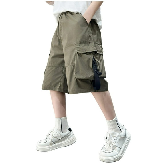 Boys Cargo Shorts Outdoor Solid Color Hiking Shorts Stretch Shorts Lightweight Athletic Short with Pockets,Z4-Green,7-8 Years