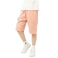 thumbnail image 1 of Boys Cargo Shorts Outdoor Solid Color Hiking Shorts Stretch Shorts Lightweight Athletic Short with Pockets,Z5-Pink,4-5 Years, 1 of 5