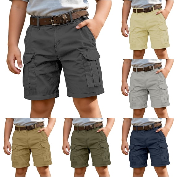 Boys Cargo Shorts solid color With Multiple Pockets Casual Summer Shorts Outdoor wear
