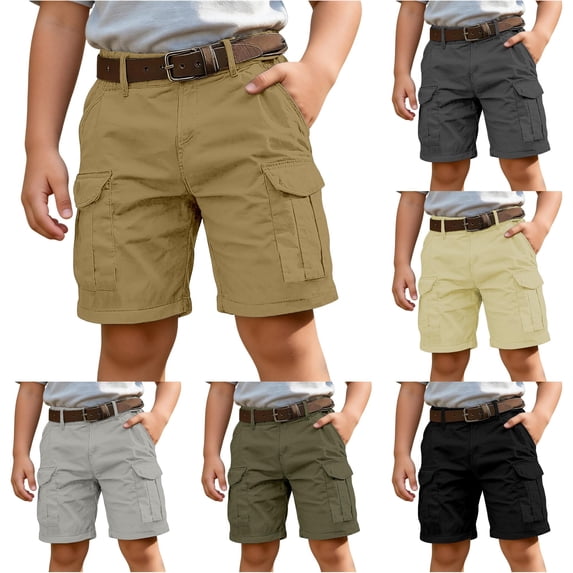 Boys Cargo Shorts solid color With Multiple Pockets Casual Summer Shorts Outdoor wear