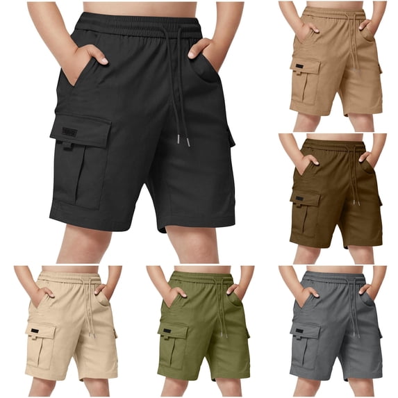 Boys Cargo Shorts with Waist Multiple Pockets Casual Straight Leg Five Point Shorts for Kids and Youth Cargo Shorts for Boys 12-13 Years