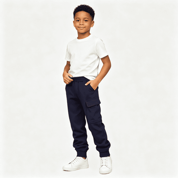 Boys Cargo Sweatpants Casual Soft Relaxed Fit Elastic Waist Kids Joggers Active Pants Navy 6-14 Years