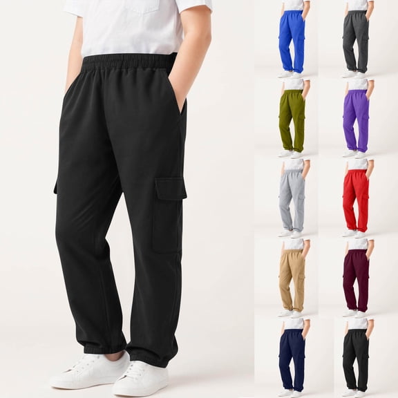 Boys' Cargo Sweatpants Casual Straight Leg Baggy Pants Elastic Waist Athletic Joggers Sweat Pants with Pockets