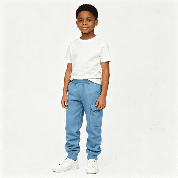Boys Cargo Sweatpants Elastic Waist Relaxed Fit Soft Casual Kids Joggers Active Pants Light Blue 8 Years