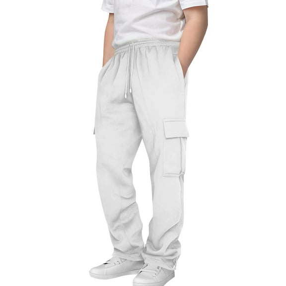 Boys' Cargo Sweatpants Kids Drawstring Athletic Performance Jogger Pants Open Bottom Pants with Pockets