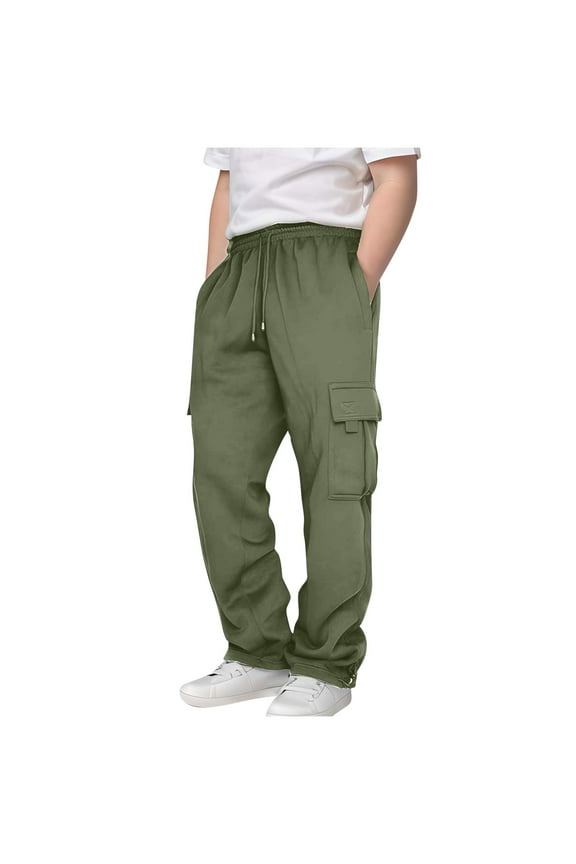 Boys' Cargo Sweatpants Kids Drawstring Athletic Performance Jogger Pants Open Bottom Pants with Pockets