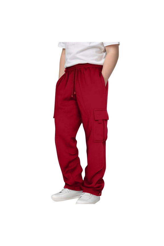 Boys' Cargo Sweatpants Kids Drawstring Athletic Performance Jogger Pants Open Bottom Pants with Pockets