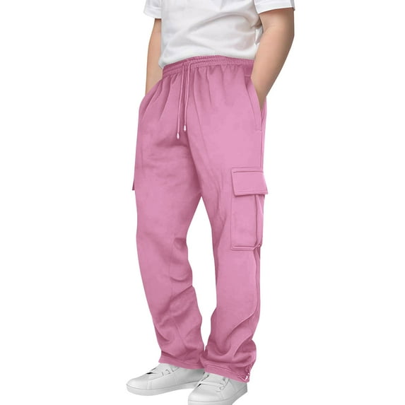Boys' Cargo Sweatpants Kids Drawstring Athletic Performance Jogger Pants Open Bottom Pants with Pockets