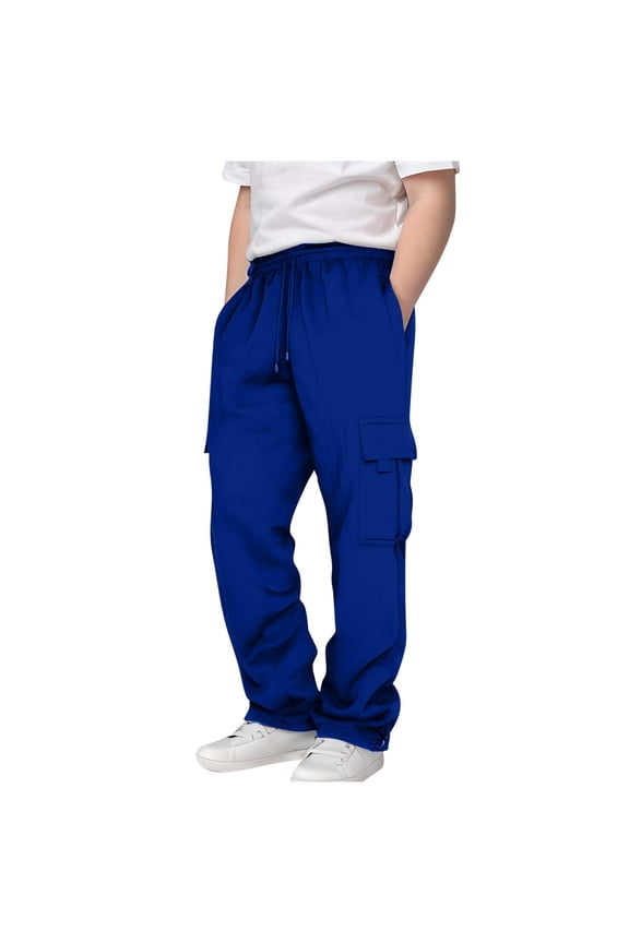 Boys' Cargo Sweatpants Kids Drawstring Athletic Performance Jogger Pants Open Bottom Pants with Pockets