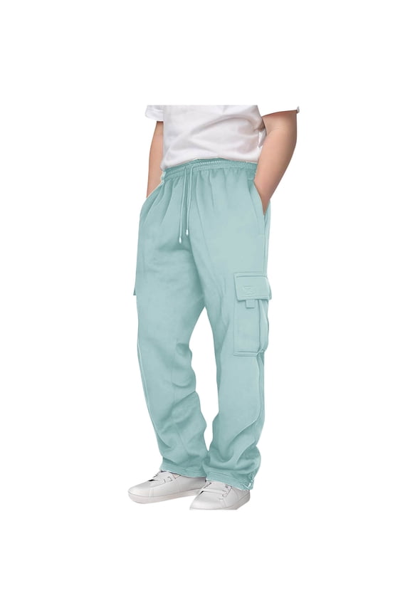 Boys' Cargo Sweatpants Kids Drawstring Athletic Performance Jogger Pants Open Bottom Pants with Pockets