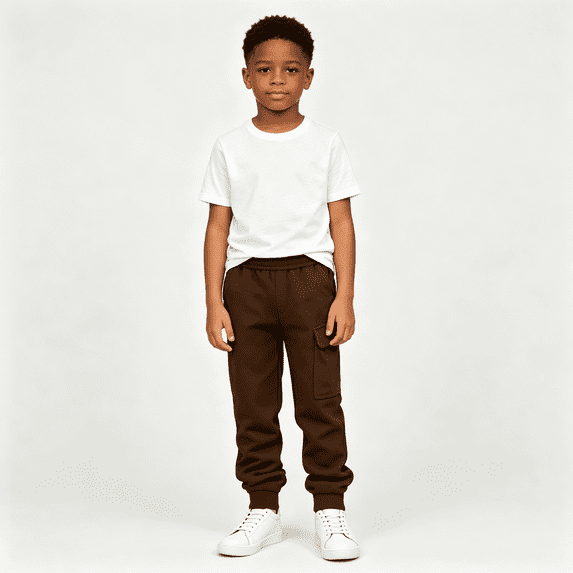 Boys Cargo Sweatpants Soft Relaxed Fit Casual Elastic Waist Kids Joggers Active Pants Brown 12 Years
