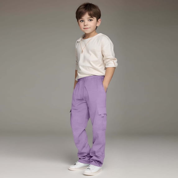 Boys Cargo Sweatpants Straight Leg Fit Boys Pants for Teen Boys Winter Pants Jogging Pants (Light Purple,150)