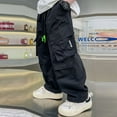 thumbnail image 1 of Boys Cargo Sweatpants Straight Leg Fit Wide Leg Skater Pants Hiking Joggers Pants for Boys Summer Clothes (Black,9-10 Years), 1 of 8