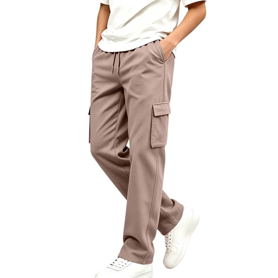 Boys Cargo Sweatpants with Pockets Casual Wide Leg Elastic Waist Drawstring Baggy Kids Jogger Pants Coffee 10