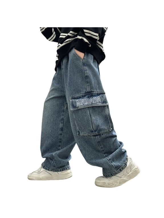 Boys Jeans Husky Fit – Casual Everyday Look for Boys Boys Cargo Trousers Fully Elastic Waist Trousers For Children Regular Fit Age 4 12 Years