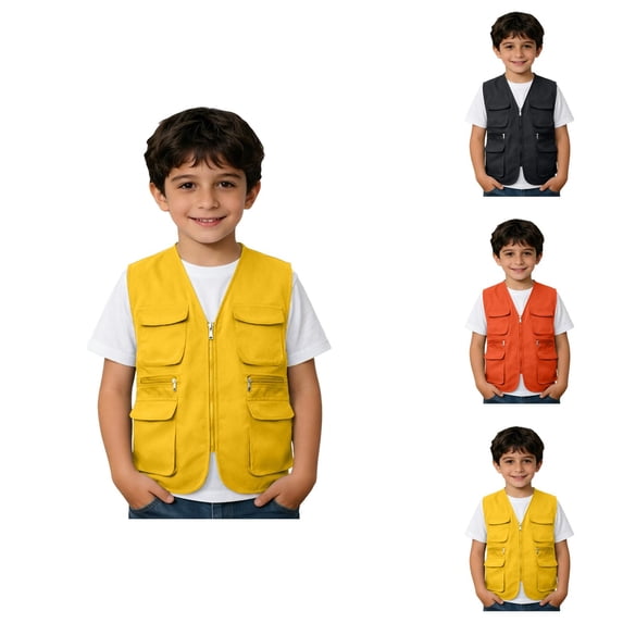 Boys Cargo Vest Utility Vest Zip Up Outdoors Adventure Travel Camping Sleeveless Vests With Pocket
