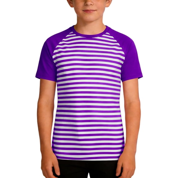 Boys Carnival Stripe Print Short Sleeve T Shirt Colorful Festive Graphic Tee Kids Blend Casual Top Clothes