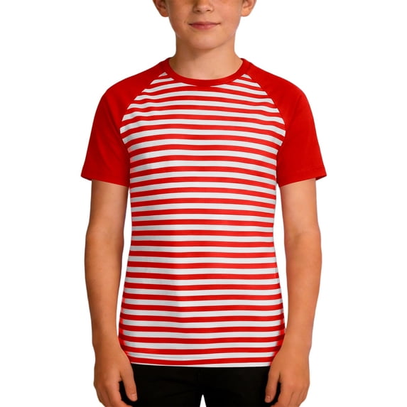 Boys Carnival Stripe Print Short Sleeve T Shirt Colorful Festive Graphic Tee Kids Blend Casual Top Clothes