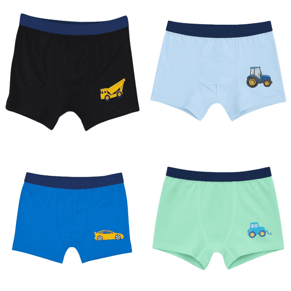 Boys' Cartoon Construction Cotton Boxer Briefs, Assorted Colors (4-Pack), 5-6 Years Old