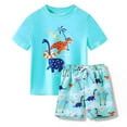 thumbnail image 1 of Boys Cartoon Dinosaur Two Piece Swimsuit Set Summer Quick Dry Rash Guard Swim Shorts for Beach Pool Blue 5 Years-6 Years, 1 of 7