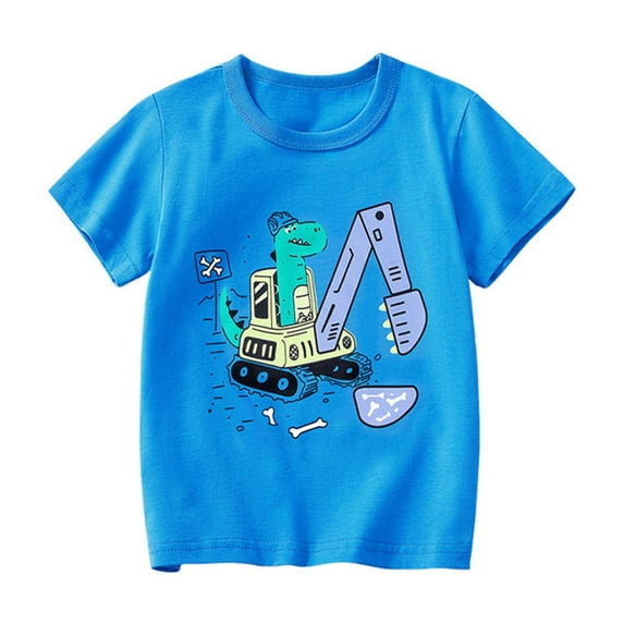 Boys Cartoon Excavator Short Sleeved T-Shirt O-Neck Tee Tops Cute Dailywear 3-4 Years
