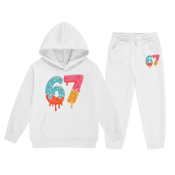 Boys Cartoon Number Print Hooded Sweatshirt Jogger Pants Casual Long Sleeve Pullover With Pocket Clothes