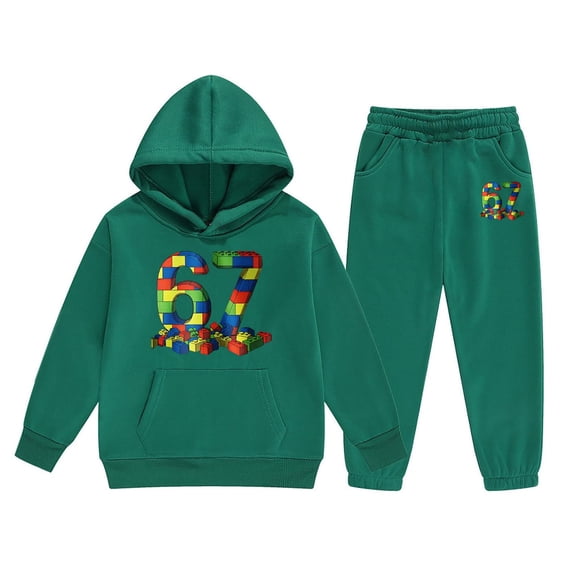 Boys Cartoon Number Print Hooded Sweatshirt Jogger Pants Casual Long Sleeve Pullover With Pocket Clothes