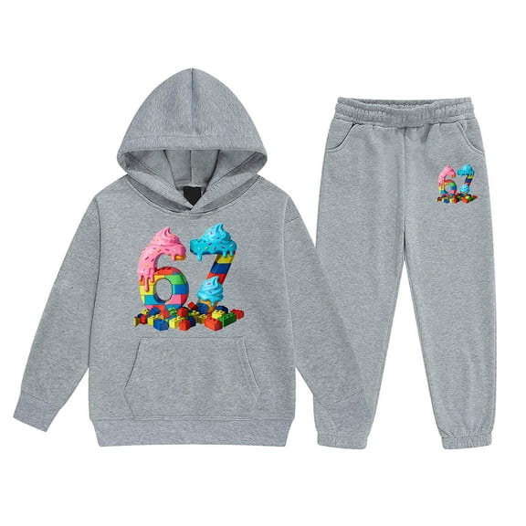 Boys Cartoon Number Print Hooded Sweatshirt Jogger Pants Casual Long Sleeve Pullover With Pocket Outfit Kids Clothes
