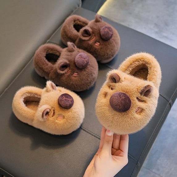 Boys Cartoon Plush Slippers Fuzzy Warm Lined Slip‑On House Shoes Non‑Slip Thick Sole Comfort Footwear