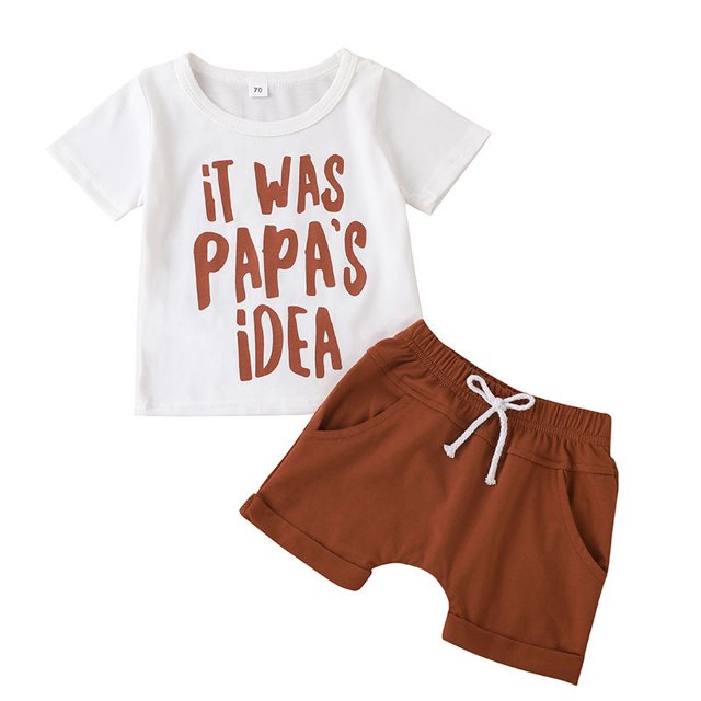 Boys Casual 2 Piece Outfits Summer Letter Print Short Sleeve TShirt