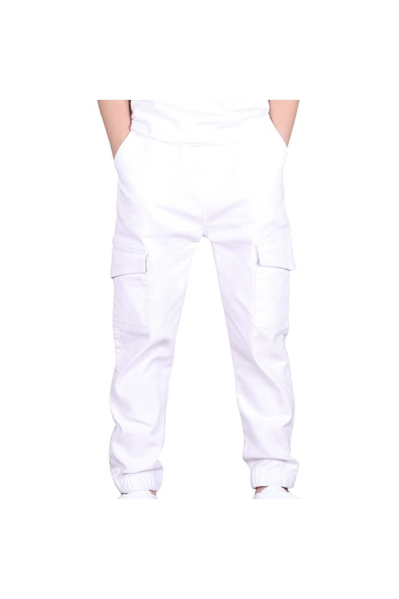 Boys Casual Cargo Pants, Stretch Elastic Waist Pull on Jogger Pants with Multi-pockets Loose Casual Joggers Sweatpants Everyday Wear