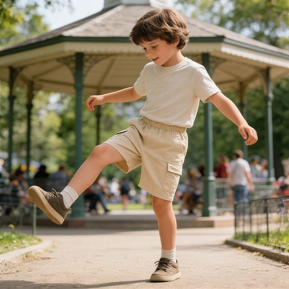 Boys Casual Cargo Shorts Kids Summer Casual Athletic Elastic High Waist Khaki Hiking Shorts with Pocket for 9-10 Years