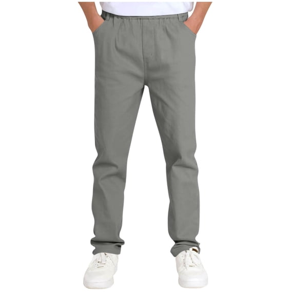 Boys Casual Chino Pants Elastic Waist Pull-On Trousers with Pockets Lightweight Comfortable Straight Leg Twill Bottoms for School Uniform Everyday Wear