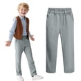 thumbnail image 1 of Boys Casual Chino Pants Loose Elastic Waist Straight Leg Long School Uniform Pant Kids Comfy Lightweight Fall winter Trousers 5-15 Years, 1 of 5